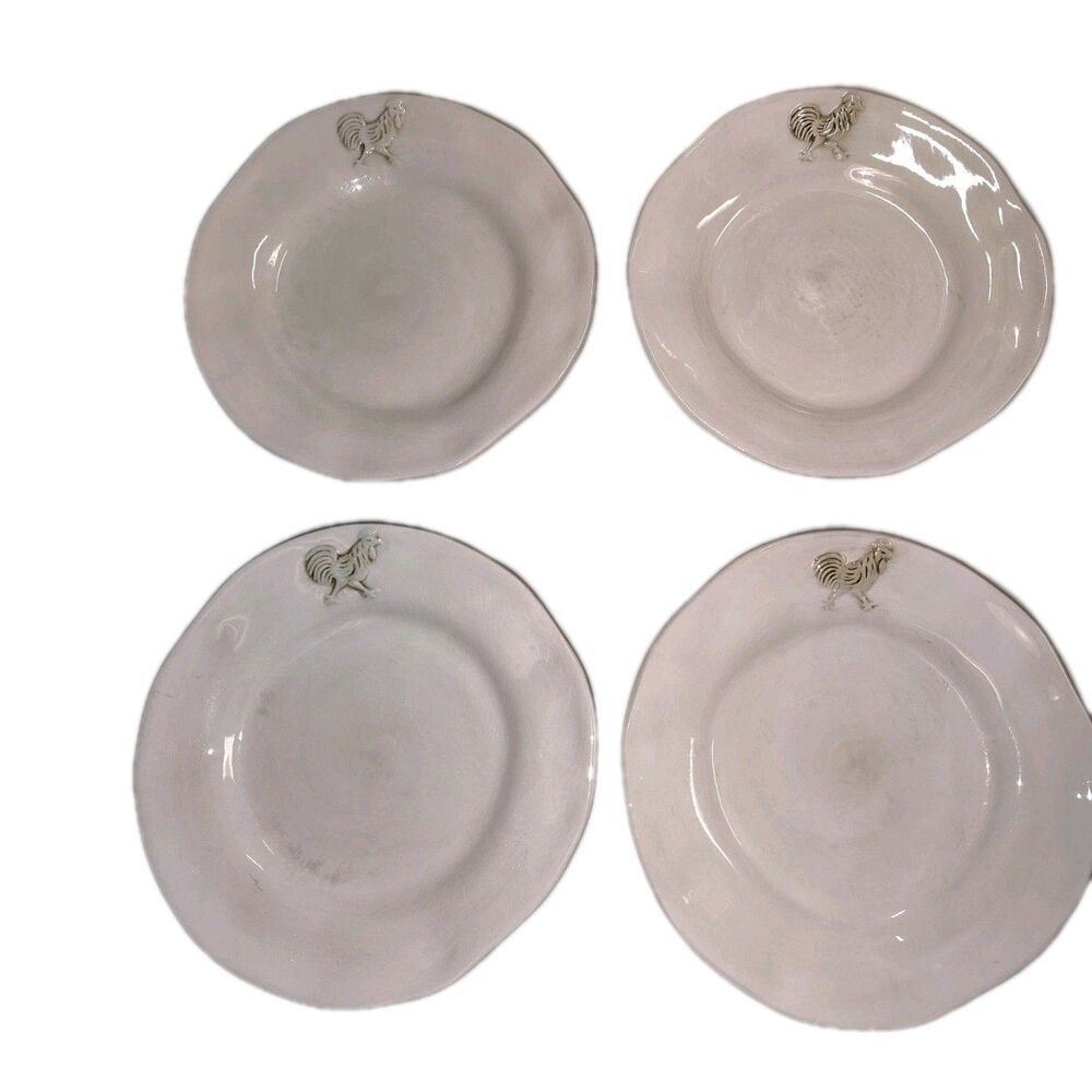 Vintage I. Godinger & Co. White Rooster Salad Dessert Plates - Set of 4 - French